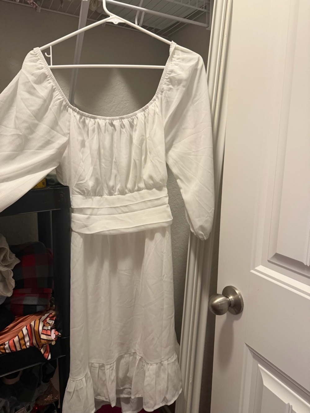 White Off-Shoulder Ruffled Hem Dress